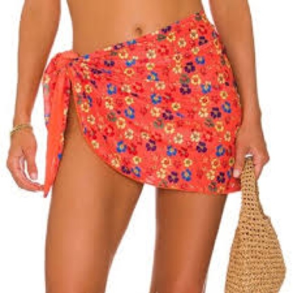 Revolve -Superdown- Coral orange hibiscus print wrap sarong
